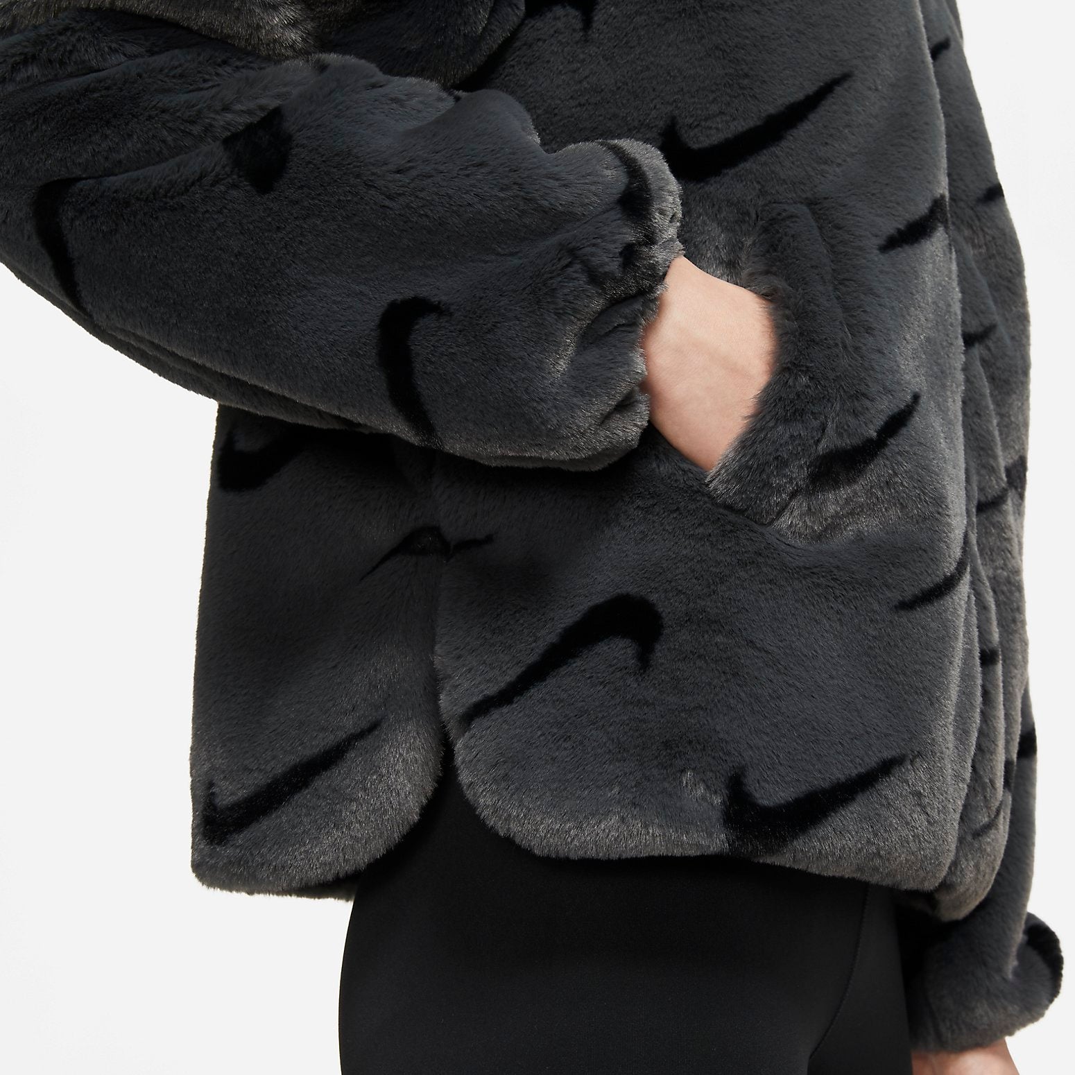(WMNS) Nike Printed Faux Fur Jacket Asia Sizing 'Dark Smoke Grey' DQ6843-070