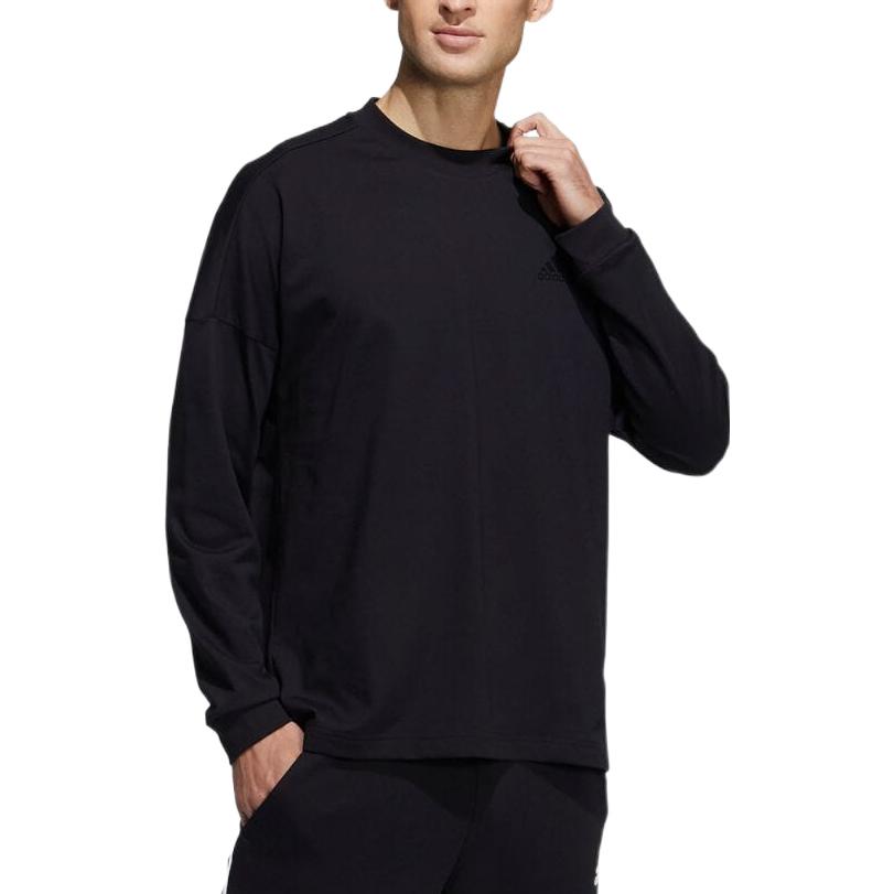 Men's adidas Solid Color Back Stripe Alphabet Printing Round Neck Long Sleeves Black T-Shirt HA1871