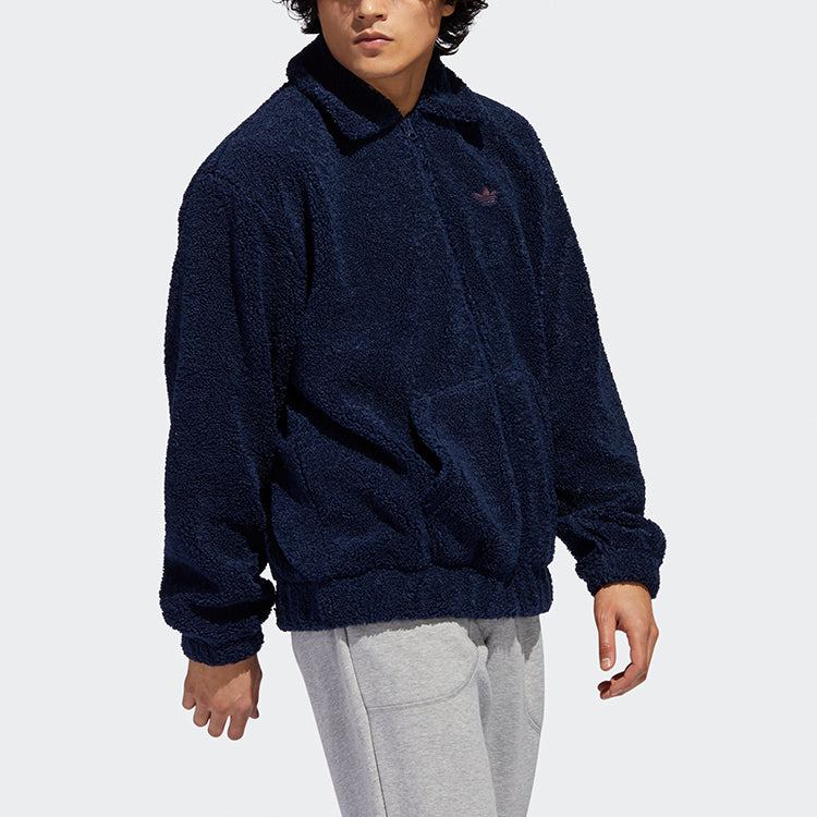 adidas originals Embroidered Logo lapel lamb's wool Sports Jacket Navy Blue GD3532