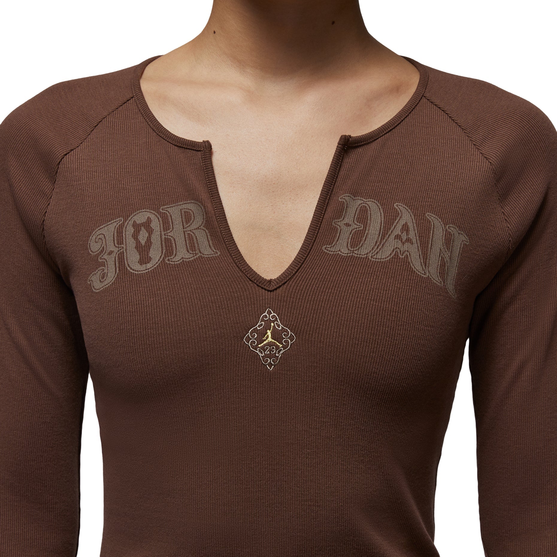 (WMNS) Air Jordan New Year Collection Long Sleeved Knit Top 'Light Chocolate' IQ3964-216