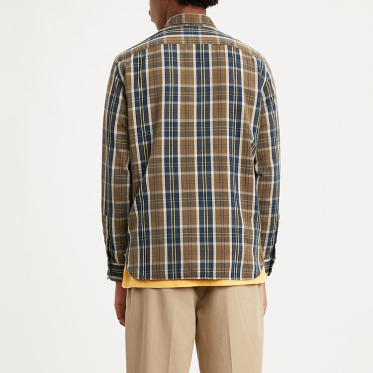 Men's Levis Plaid lapel Long Sleeves Shirt Colorblock 19573-0109