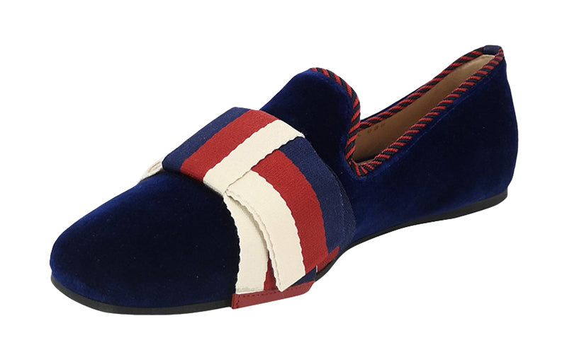 (WMNS) Gucci Velvet Sylvie Bow Ballerinas 'Navy' 496594-9FR10-4566