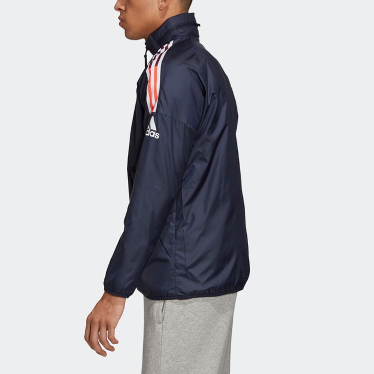adidas Stripe Stand Collar Sports Jacket Blue FI4039