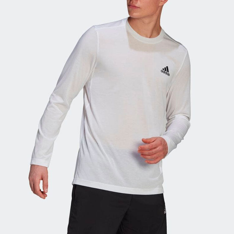 Men's adidas Logo Printing Solid Color Round Neck Pullover Long Sleeves Japanese Version White T-Shirt GT5566