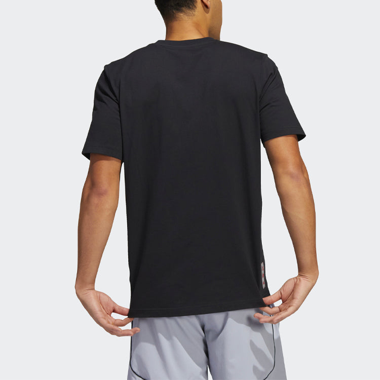 Men's adidas CNY Contrasting Colors Large Logo Pattern Loose Short Sleeve Black T-Shirt HD7928