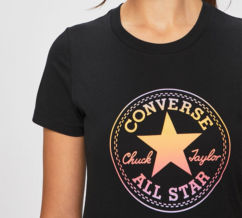 (WMNS) Converse Printing Sports Short Sleeve Black 10017088-A02