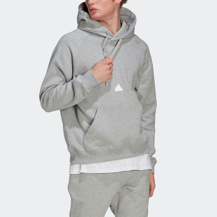 Men's adidas Solid Color Logo Hooded Loose Long Sleeves Gray HN1950