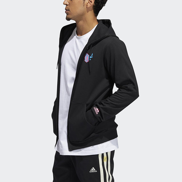 adidas Solid Color Sports Running Training Hooded Jacket Black GP6259