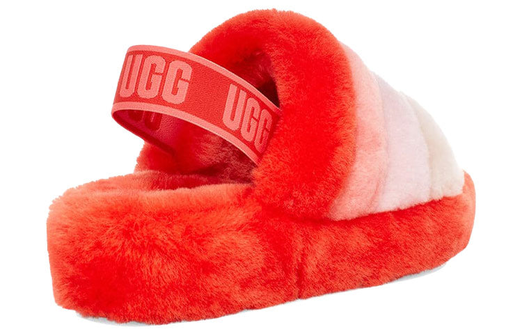 (WMNS) UGG Fluff Yeah Slide Thick Sole Shoe Orange White 1095119-LFMLT