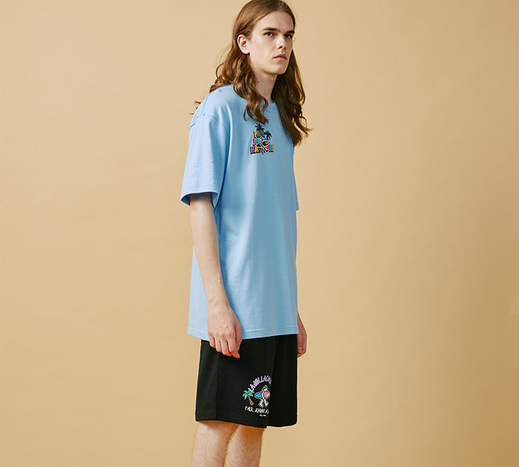 PJs Vigor Beach Surf Pattern Printing Short Sleeve Unisex Blue 20SSTS10304-P