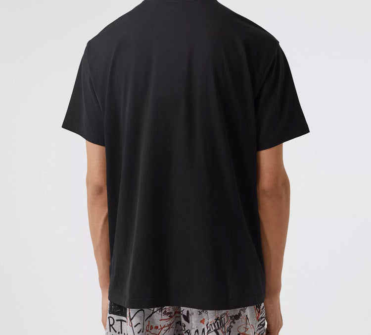 Men's Burberry Logo Printing Cotton Loose Short Sleeve Black 80318691