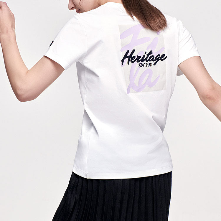 (WMNS) FILA Alphabet Printing Sports Short Sleeve White A11W123103F-WT