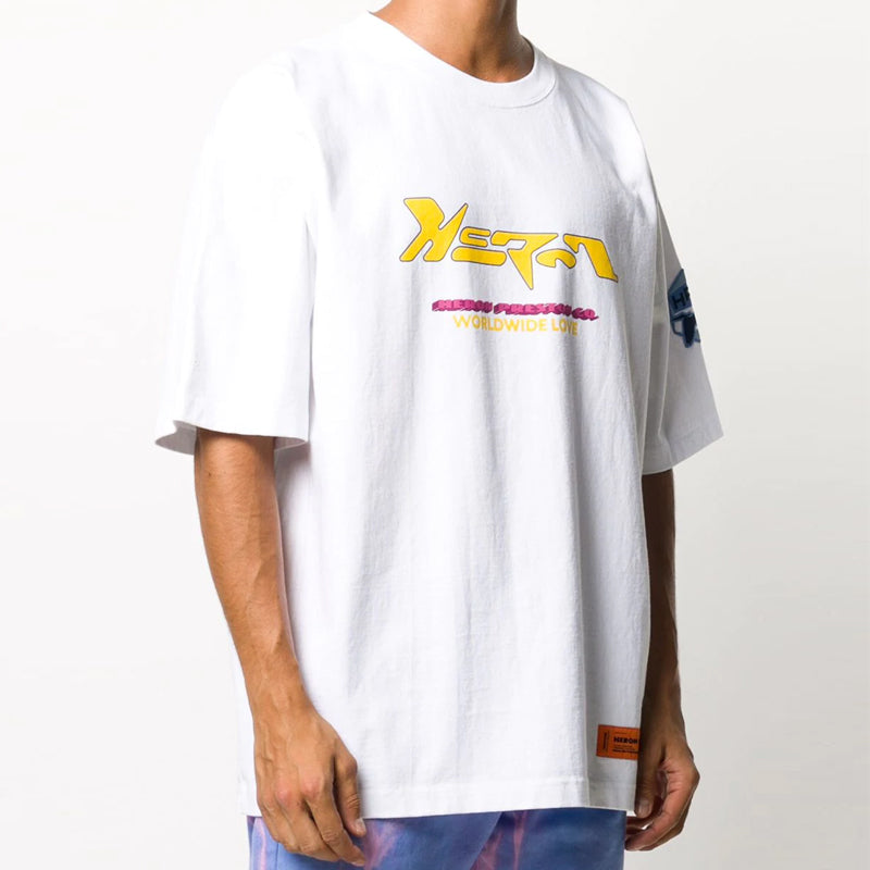 Men's HERON PRESTON Logo Printing Loose Short Sleeve White HMAA019F20JER0020116