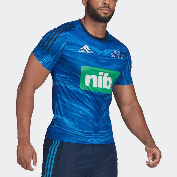 Men's adidas Water Ripple Pattern Printing Round Neck Pullover Short Sleeve Japanese Version Blue T-Shirt H58522