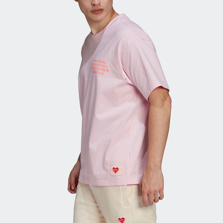 adidas originals Alphabet Printing Round Neck Pullover Short Sleeve Pink T-Shirt HI6014