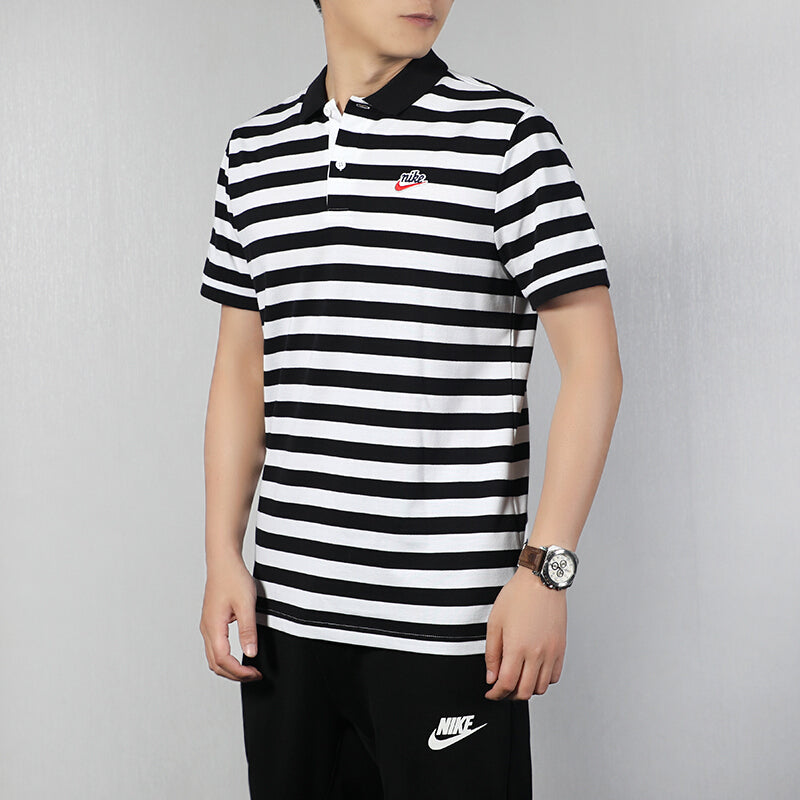 Men's Nike Contrasting Colors Stripe Short Sleeve polo Black Polo Shirt CT5604-010