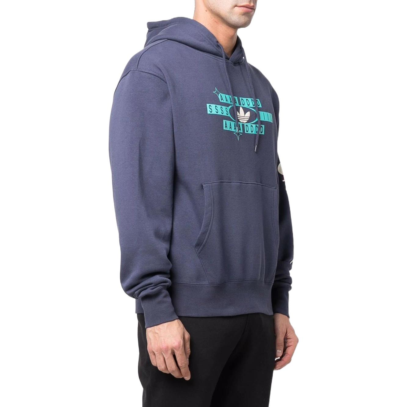 Men's adidas original Logo Printing Kangaroo Pocket Hooded Long Sleeves Blue HC2122
