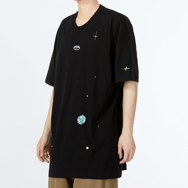 Men's adidas originals Offset Printing Logo Earth Star Athleisure Casual Sports Round Neck Short Sleeve Black T-Shirt HC9457