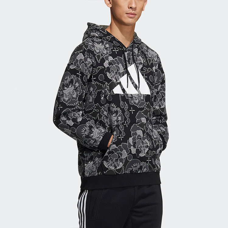 adidas Aop Hoody Printing Casual Sports Pullover Black GT6483