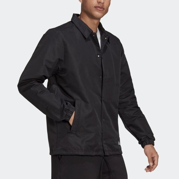 adidas Sportswear Future Icon Coach Jacket Solid Color lapel Long Sleeves Black H39794