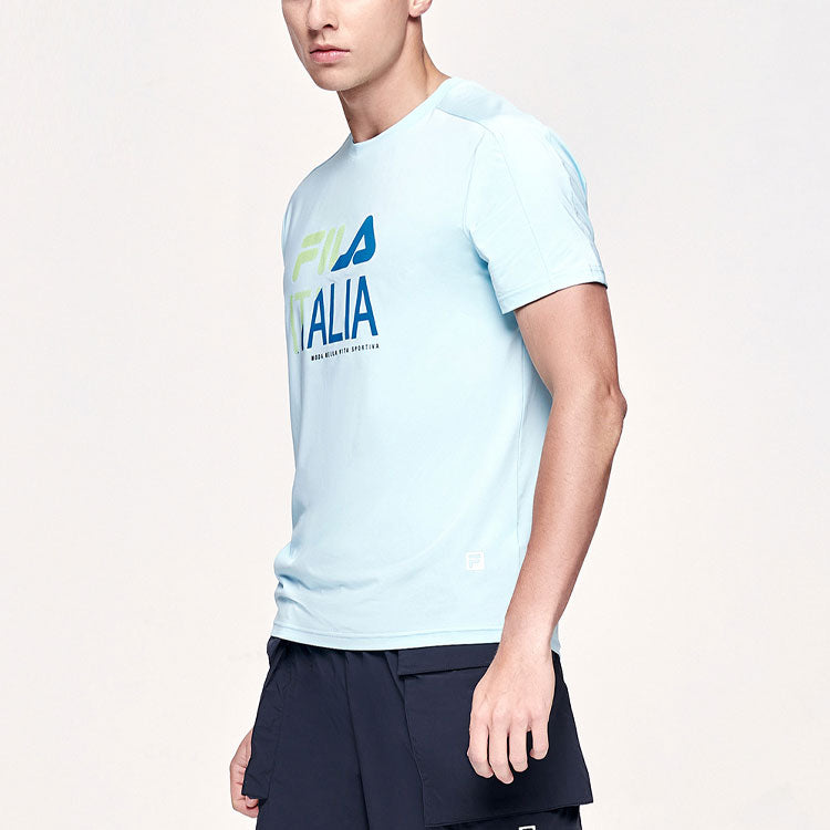Men's FILA Athletics Logo Printing Sports Pullover Round Neck Short Sleeve Blue T-Shirt A11M121106F-LB