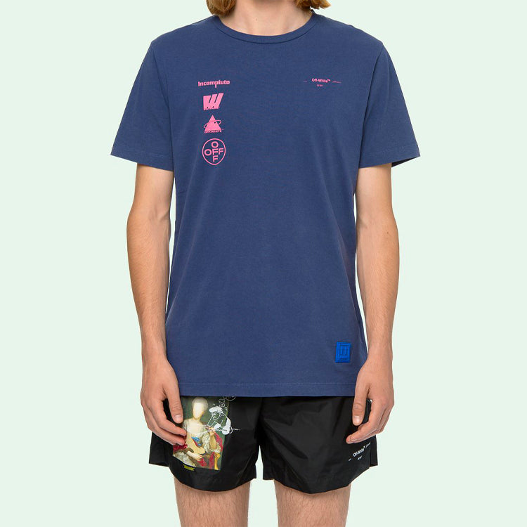 Off-White Back Photo Printing Short Sleeve Blue OMAA027E191850053088
