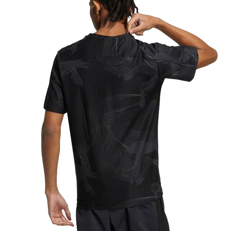 adidas Wj Aop Tee Pattern Printing Sports Training Casual Short Sleeve Black HE5140