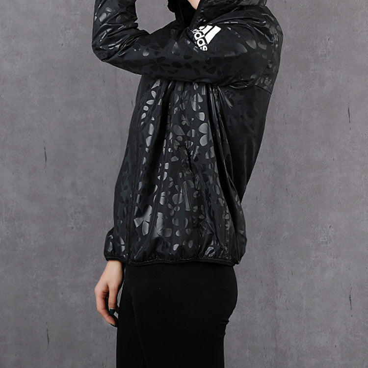 (WMNS) adidas Logo Printing Hooded Jacket Black FM9307