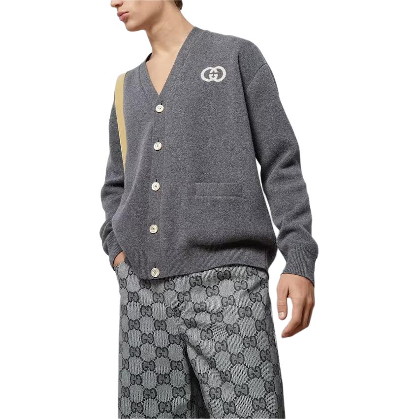Gucci Knit Wool Cardigan With Interlocking G 'Grey' 774005-XKDXR-1209
