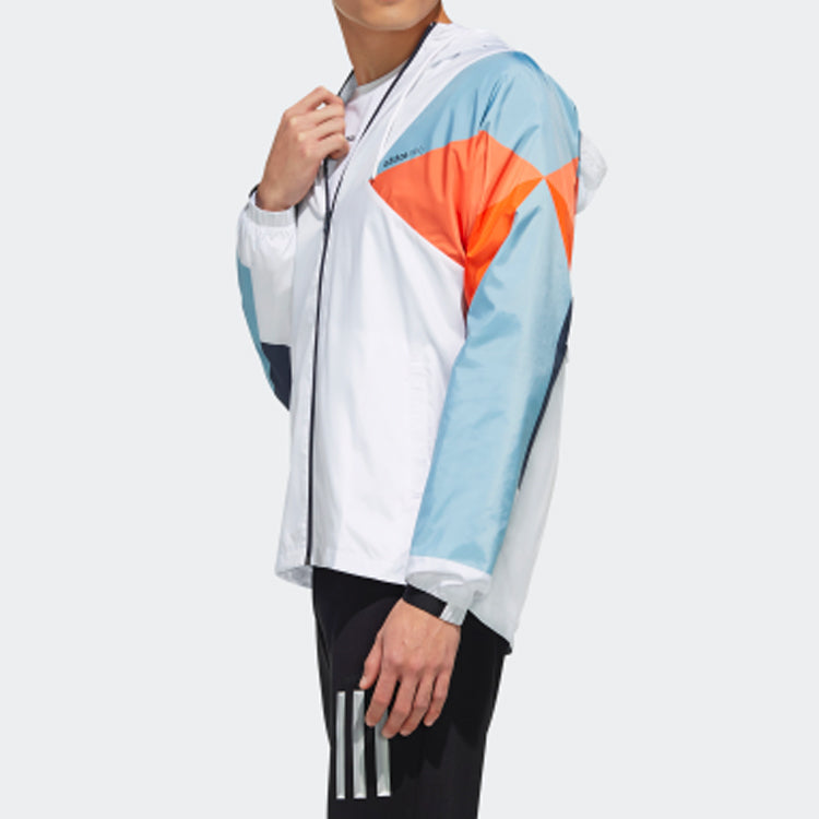 adidas neo hooded Zipper Windproof Jacket White / Blue DW8109