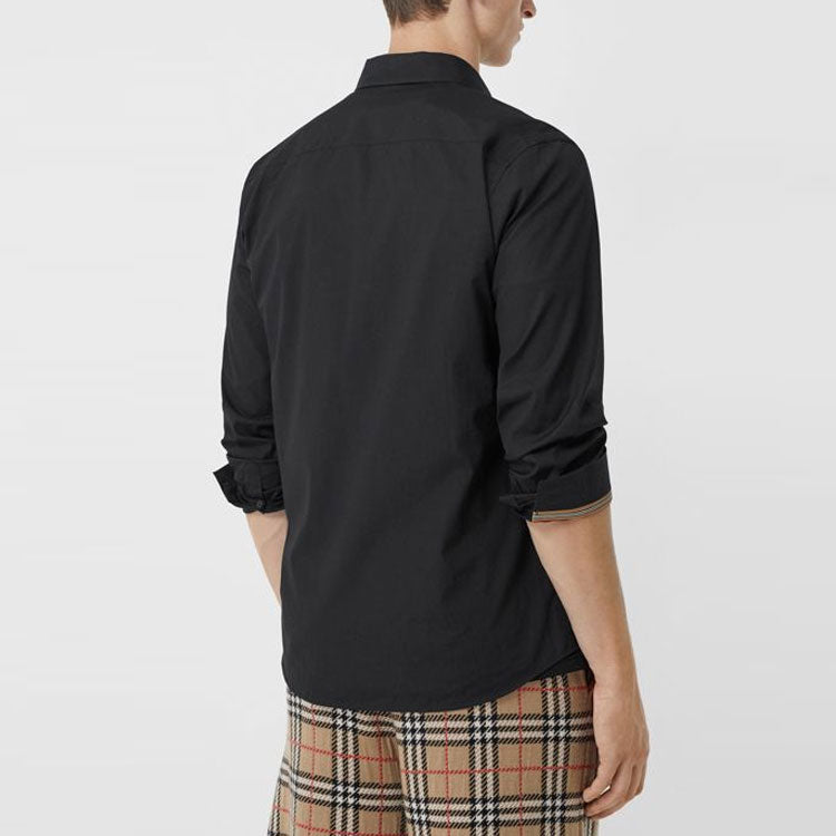 Men's Burberry TB Pattern Elastic Long Sleeves Shirt Black 80175471