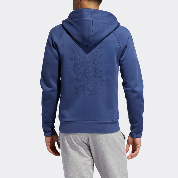 adidas logo Colorblock Casual hooded track Jacket Blue FU6255