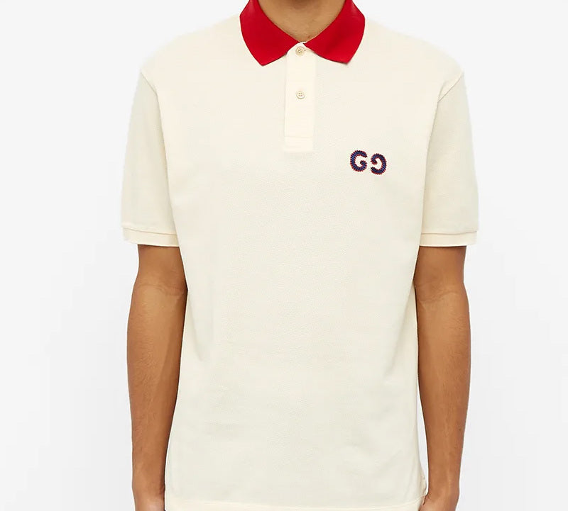Gucci Contrast Collar Logo Printed Polo Shirt For Men Cream 574086-XJA6C-9244