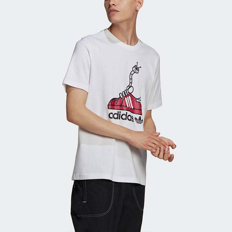 adidas originals Worm Tee Funny Printing Sports Short Sleeve White GN2155