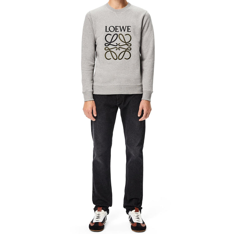 Men's LOEWE Anagram Logo Embroidered Cotton Pullover Gray H526341XA1-1440