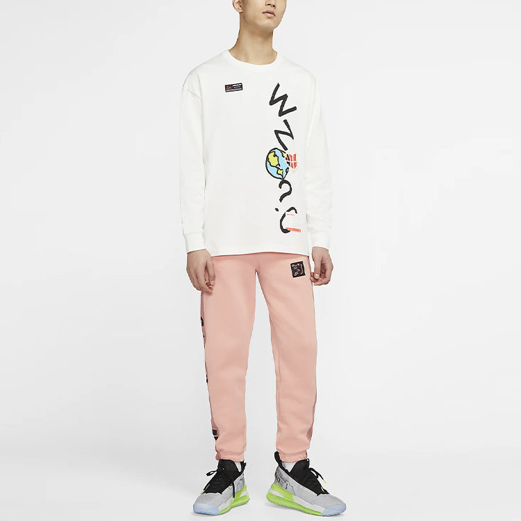 Air Jordan Alphabet Printing Round Neck Long Sleeves White CW4262-100