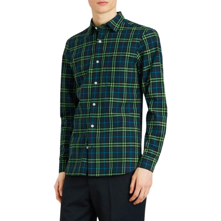 Men's Burberry Plaid Long Sleeves Shirt Blue Green 80031031