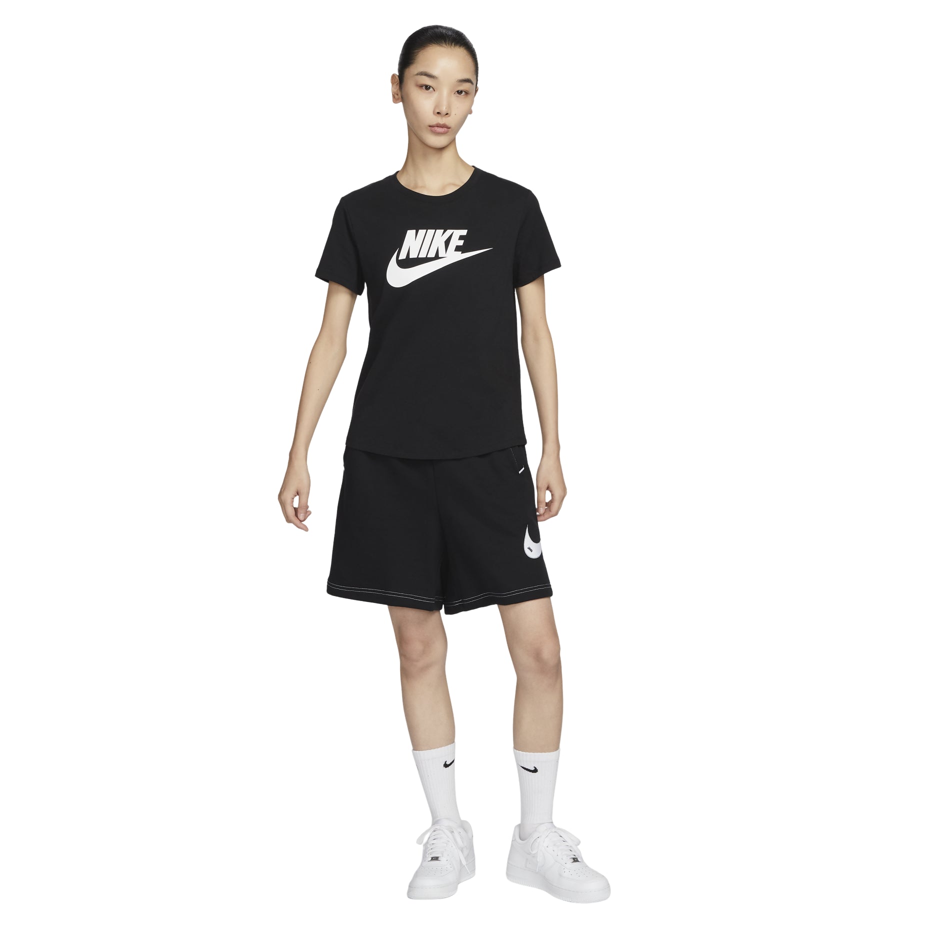 (WMNS) Nike Sportswear Essentials Logo T-shirt Asia Sizing 'Black White' DX7907-010