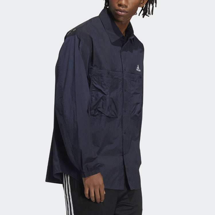 Men's adidas Prsve J Solid Color Sports Cargo Long Sleeves Ink Blue Shirt HD0039