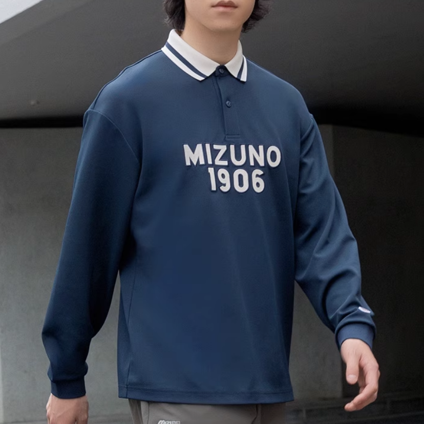 Mizuno Heritage Long Sleeve Polo Shirt 'Navy' D2CA36H2