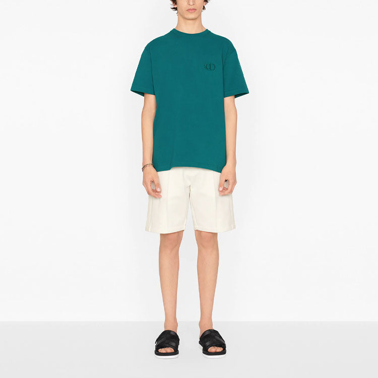 Men's DIOR SS21 Cotton Knit CD Embroidered Short Sleeve Green 943J605A0554-C632