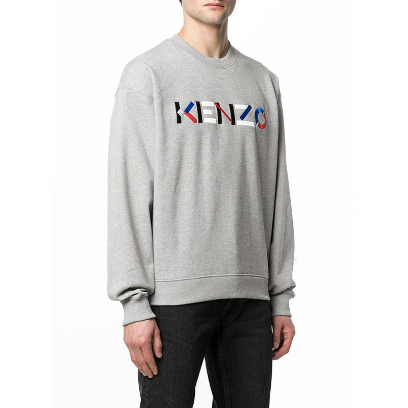 KENZO SS21 Embroidery Logo Brushed Round Collar Long Sleeve Male Grey FB55SW5234MO-94