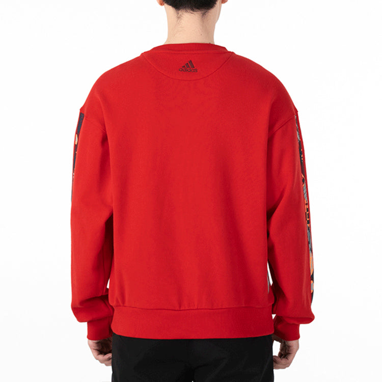 Men's adidas Crew Limited Printing Basketball Sports Round Neck Pullover Red HD7933