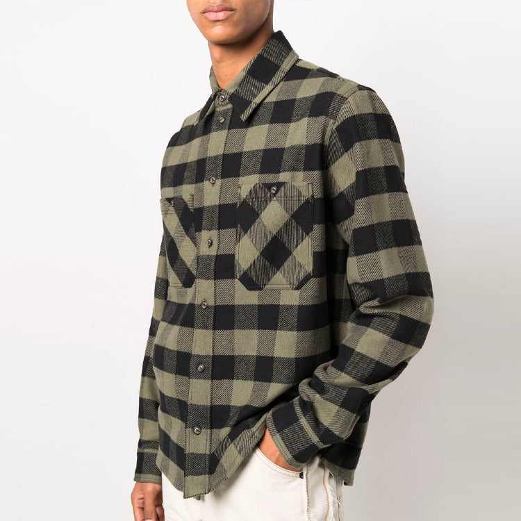 Off-White FW21 Arrow flannel Plaid Long Sleeves Shirt Loose Fit Yellow OMGA133F21FAB0011001