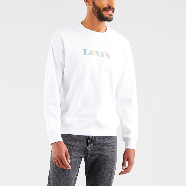 Men's Levis Alphabet Printing Logo Pattern Round Neck Long Sleeves White 38712-0008