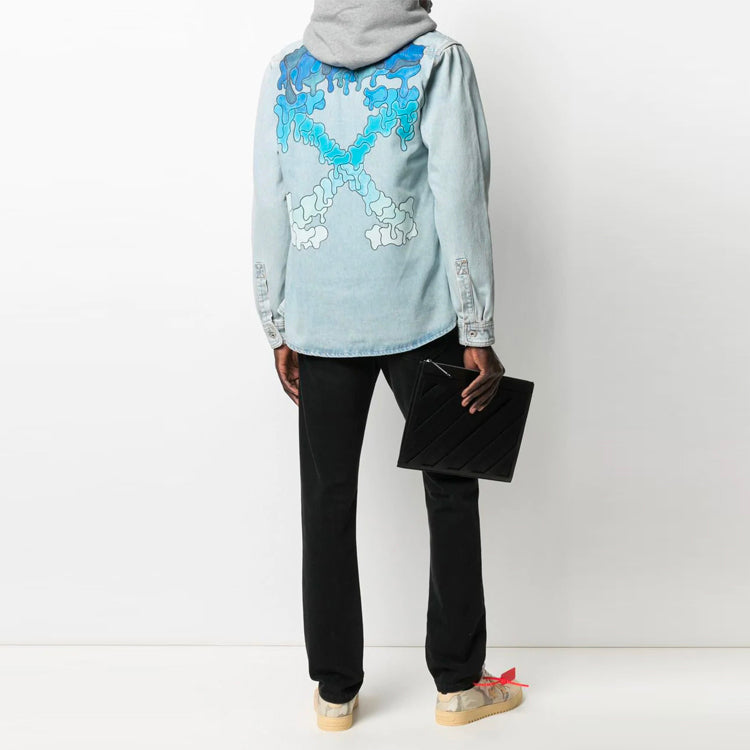 Off-White Men's SS21 Arrows Jeans Shirt Blue OMYD027S21DEN0024045