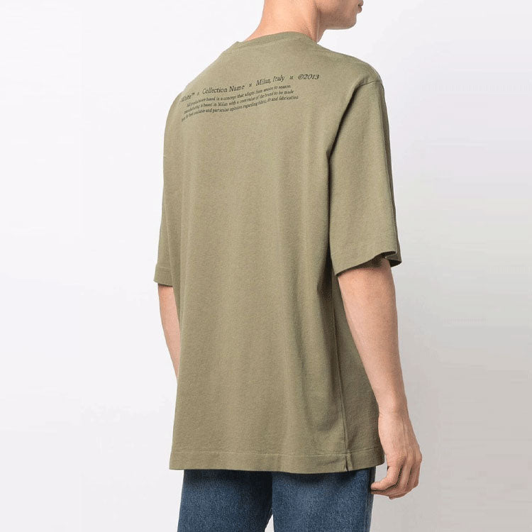 Men's Off-White Character Printing Round Neck Pullover Short Sleeve Loose Fit Green T-Shirt OMAA119F21JER0175584