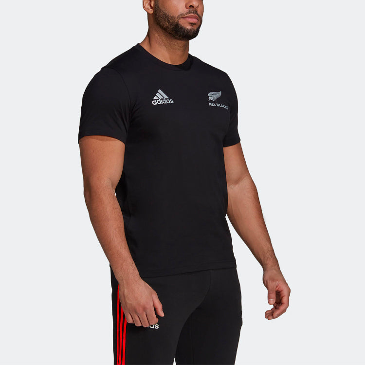 adidas Solid Color Logo Rugby Sports Short Sleeve Black GU3158