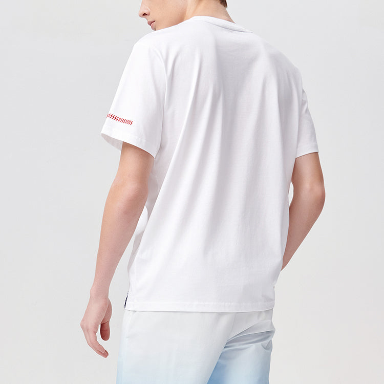 Men's FILA FUSION Logo Printing Knit Round Neck Short Sleeve White T11M122111F-WT