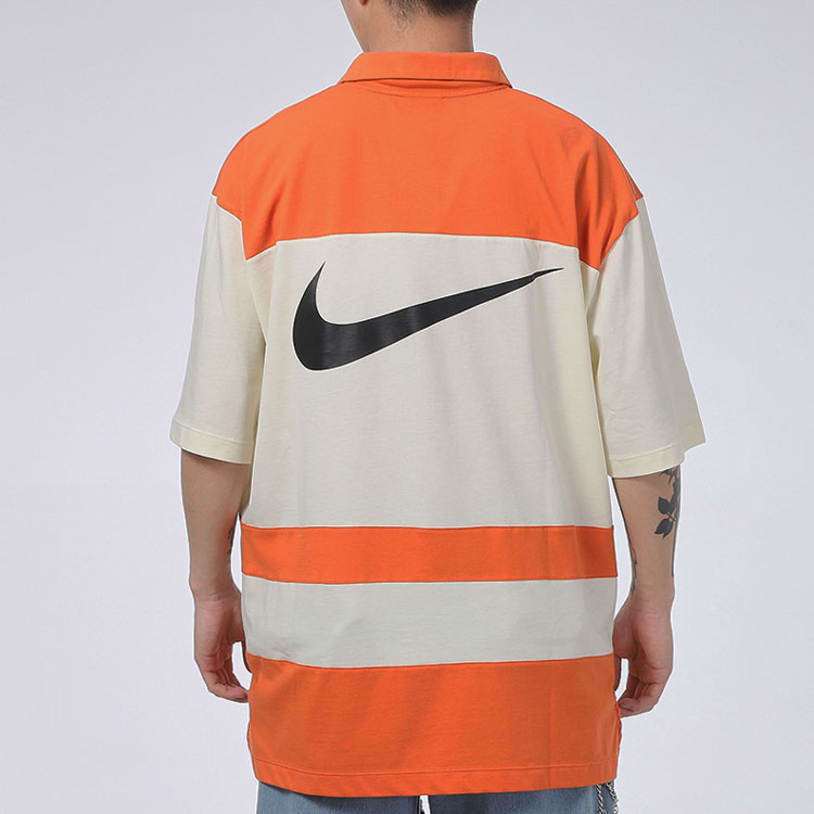Nike Sportswear Swoosh Logo Printing Contrasting Colors Loose Polo Shirt Orange DJ5370-801